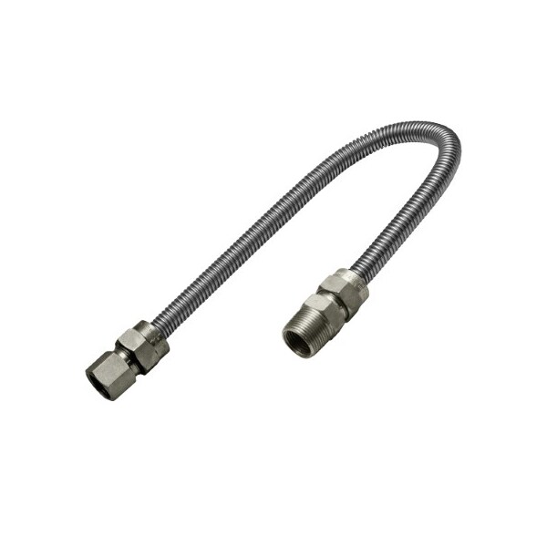 Flextron Gas Line Hose 1/2'' O.D.x24'' Length 1/2" FIPx3/8" MIP Fittings, Stainless Steel Flexible Connector FTGC-SS38-24F - main